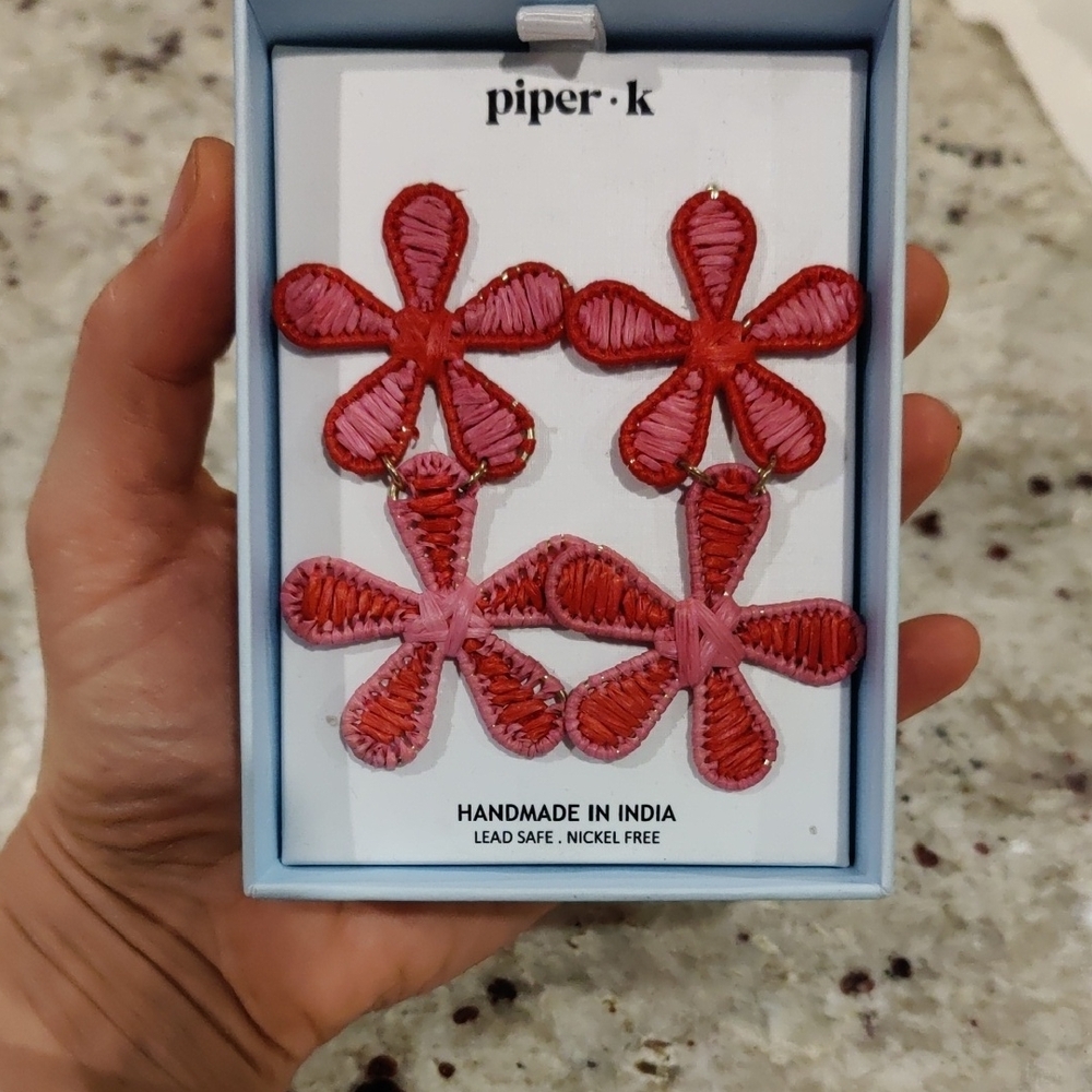 New!Piper K Vibrant Pink Red Flower Earrings Vintage Coastal Beach Y2K Chic Core